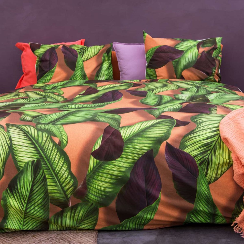 Snurk Fresh Leaves Botanical Cotton Bedding in Green Orange